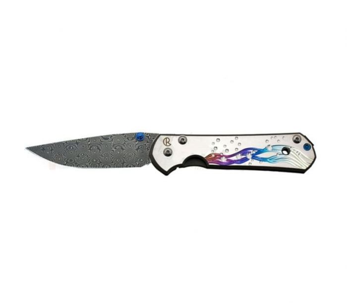 Нож складной Chris Reeve Large Sebenza, сталь дамаск с рисунком "капля дождя", рукоять титан с рисунком "Seagrass"