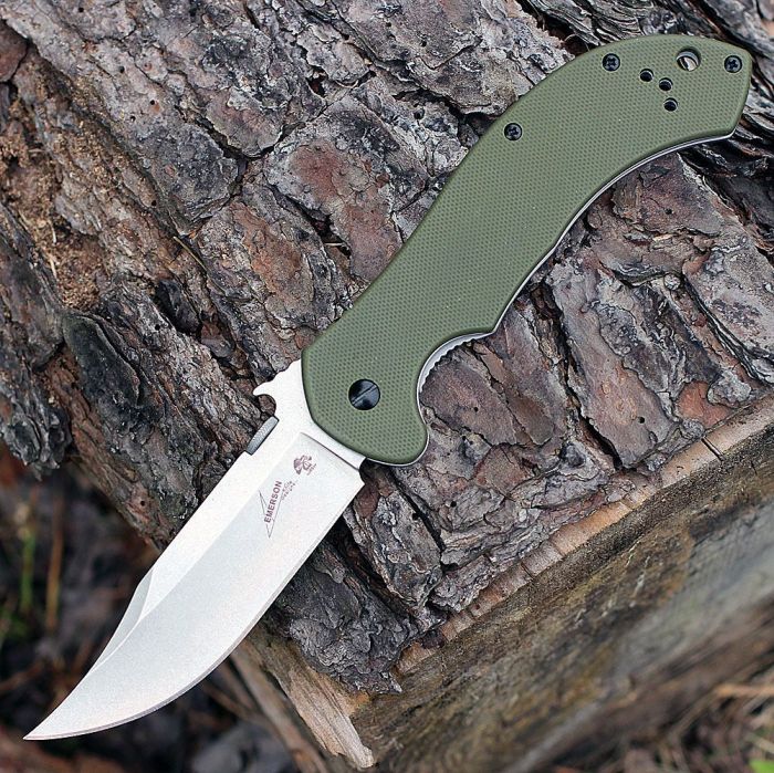 Складной нож Emerson Design CQC-10K KERSHAW 6030, сталь лезвия 8Cr14MoV Stonewashed Bowie Blade, рукоять G-10/410 сталь, зелёный